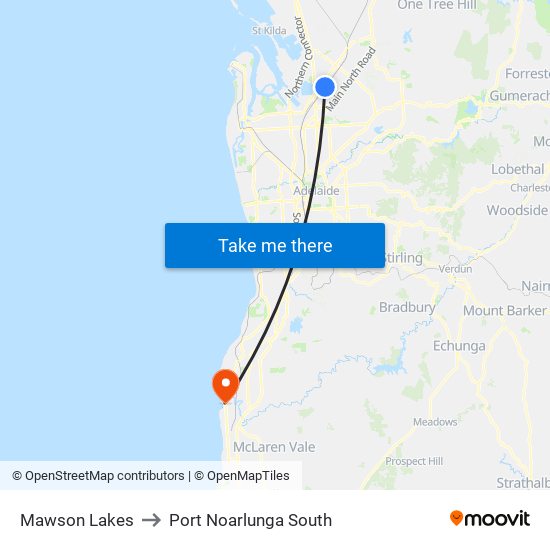 Mawson Lakes to Port Noarlunga South map