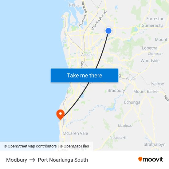 Modbury to Port Noarlunga South map