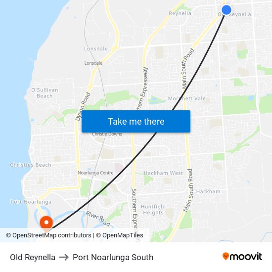 Old Reynella to Port Noarlunga South map