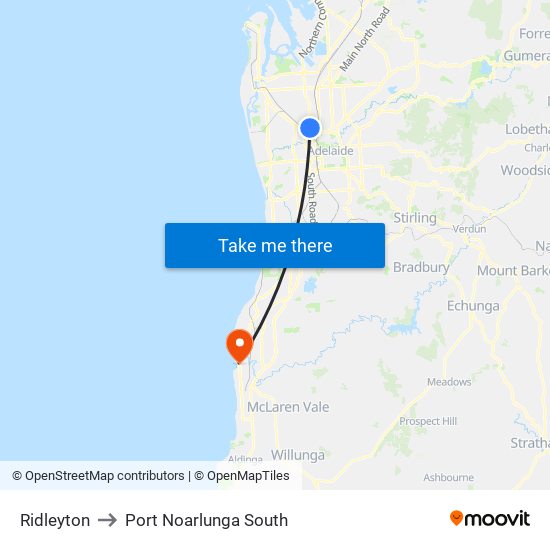 Ridleyton to Port Noarlunga South map