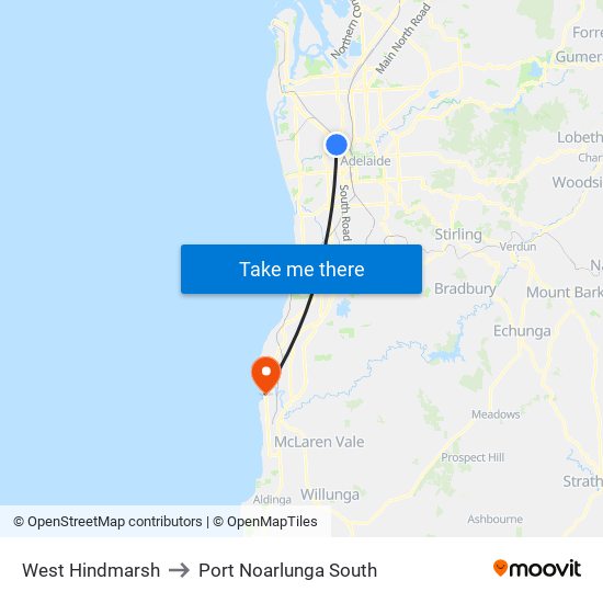 West Hindmarsh to Port Noarlunga South map