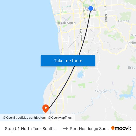 Stop U1 North Tce - South side to Port Noarlunga South map