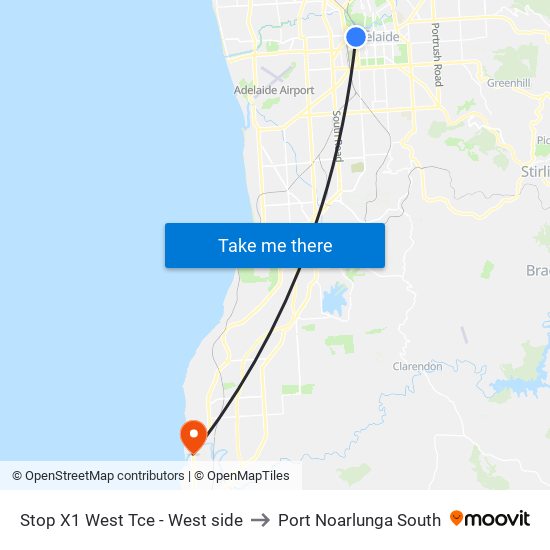 Stop X1 West Tce - West side to Port Noarlunga South map