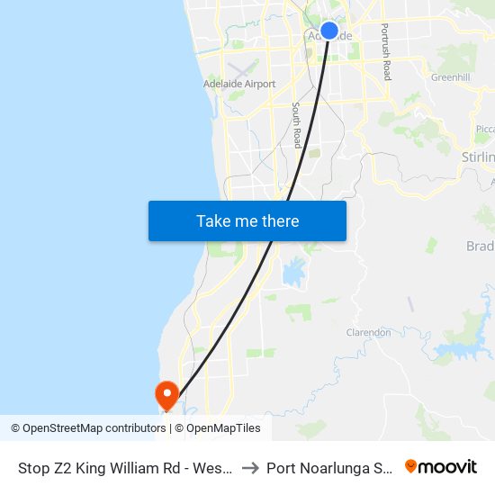 Stop Z2 King William Rd - West side to Port Noarlunga South map