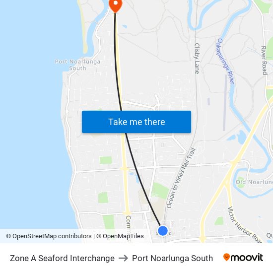 Zone A Seaford Interchange to Port Noarlunga South map