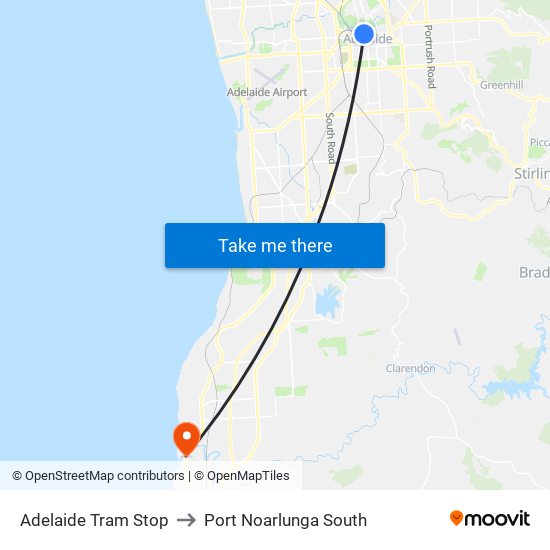 Adelaide Tram Stop to Port Noarlunga South map