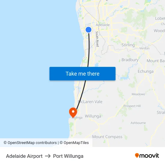 Adelaide Airport to Port Willunga map