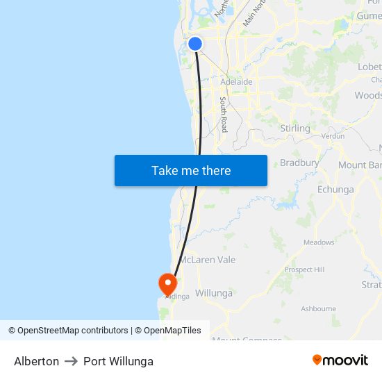 Alberton to Port Willunga map