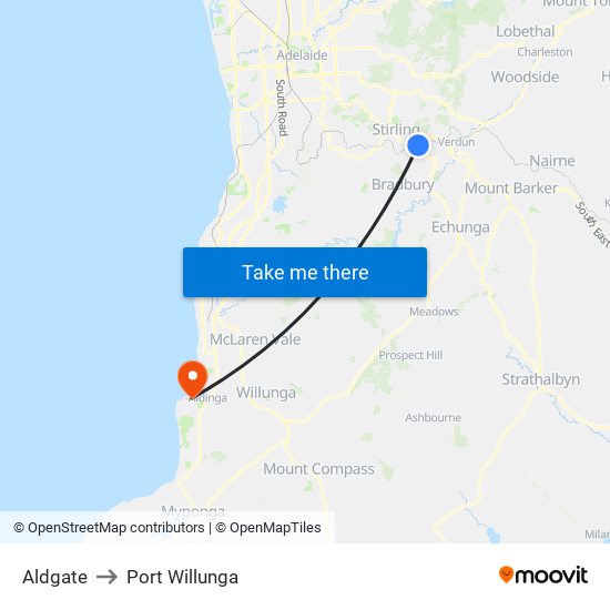 Aldgate to Port Willunga map