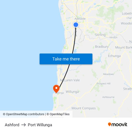 Ashford to Port Willunga map