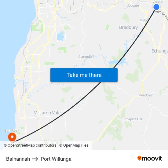 Balhannah to Port Willunga map