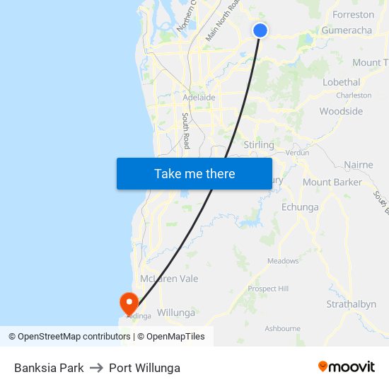 Banksia Park to Port Willunga map