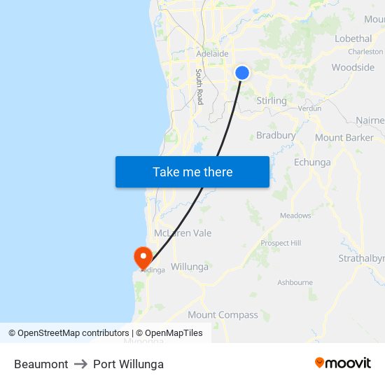 Beaumont to Port Willunga map