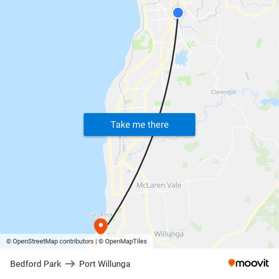 Bedford Park to Port Willunga map