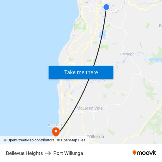 Bellevue Heights to Port Willunga map