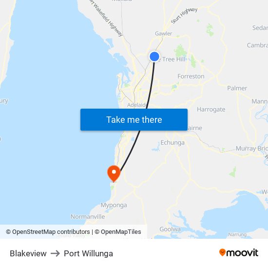 Blakeview to Port Willunga map