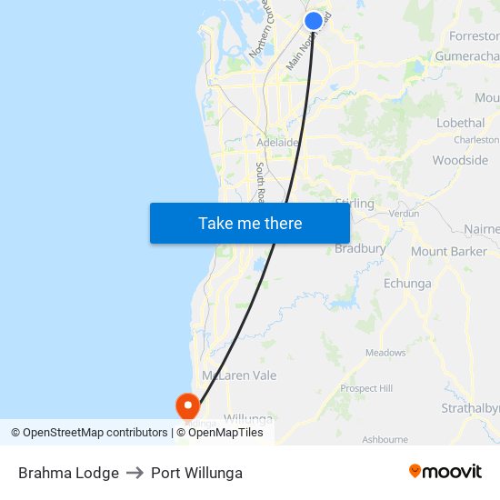 Brahma Lodge to Port Willunga map