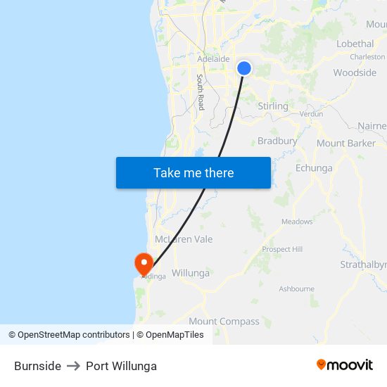 Burnside to Port Willunga map