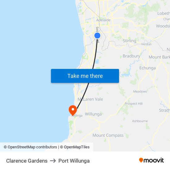 Clarence Gardens to Port Willunga map