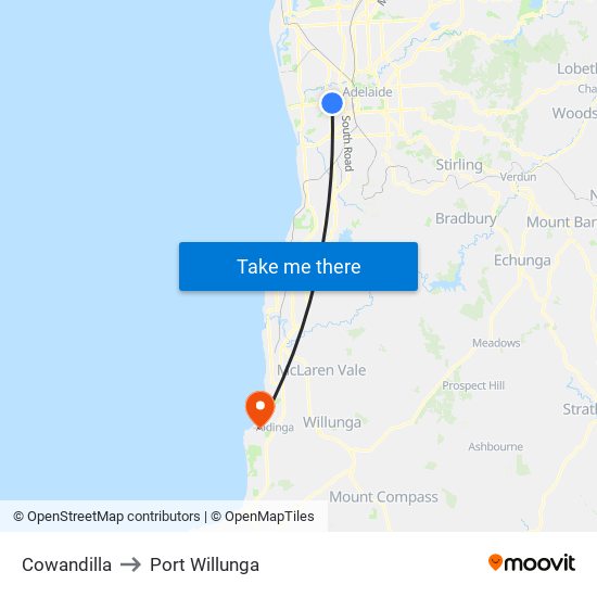 Cowandilla to Port Willunga map