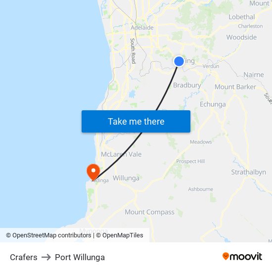 Crafers to Port Willunga map