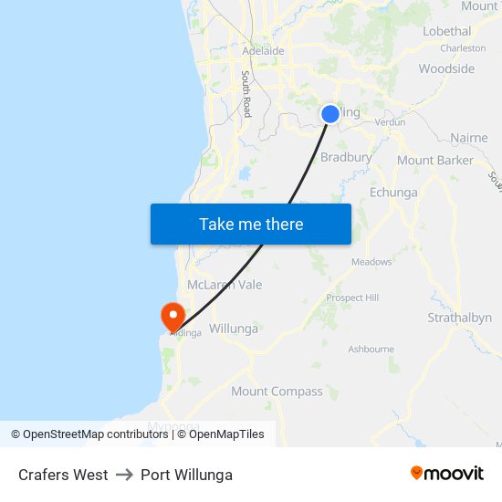 Crafers West to Port Willunga map