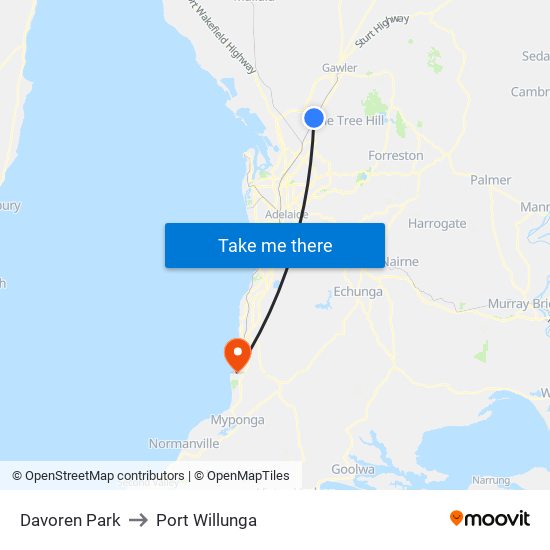 Davoren Park to Port Willunga map