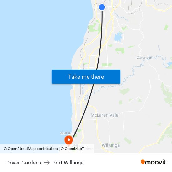 Dover Gardens to Port Willunga map