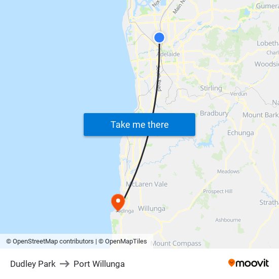 Dudley Park to Port Willunga map