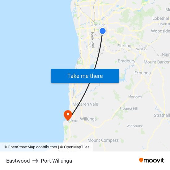 Eastwood to Port Willunga map