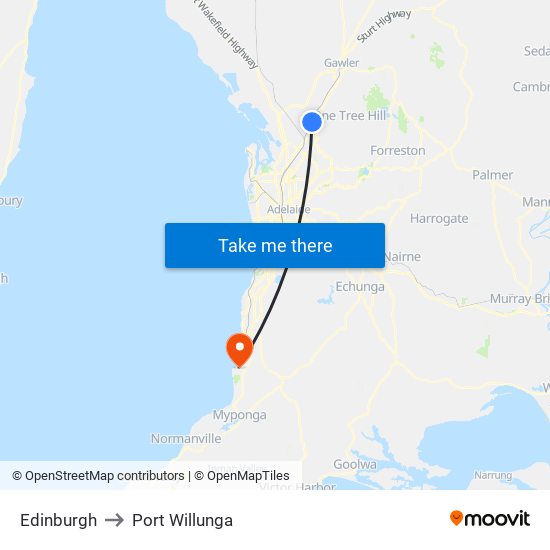 Edinburgh to Port Willunga map