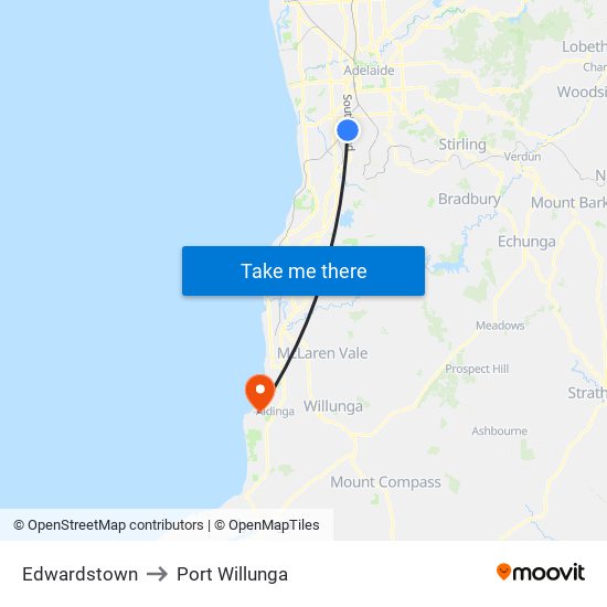 Edwardstown to Port Willunga map