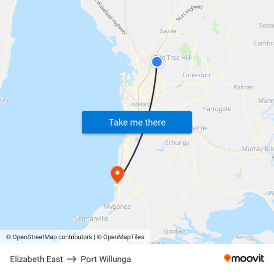 Elizabeth East to Port Willunga map