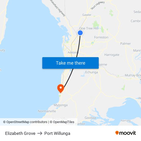 Elizabeth Grove to Port Willunga map