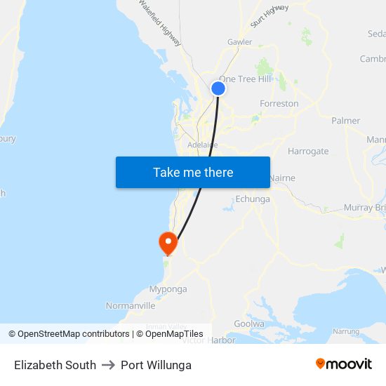 Elizabeth South to Port Willunga map