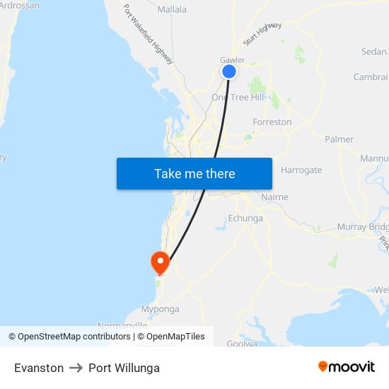 Evanston to Port Willunga map