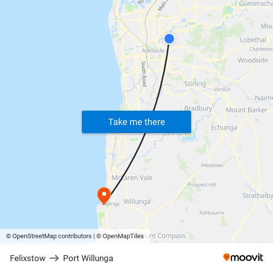 Felixstow to Port Willunga map