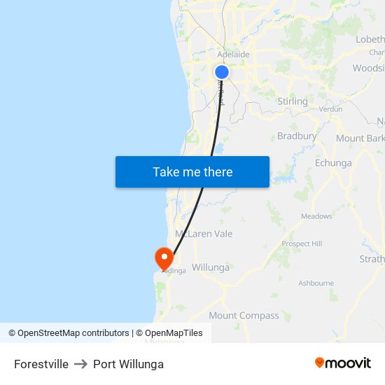 Forestville to Port Willunga map