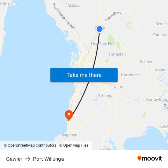 Gawler to Port Willunga map