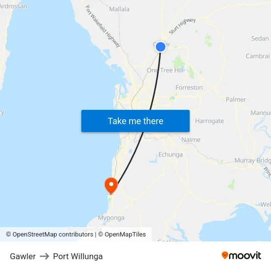 Gawler to Port Willunga map