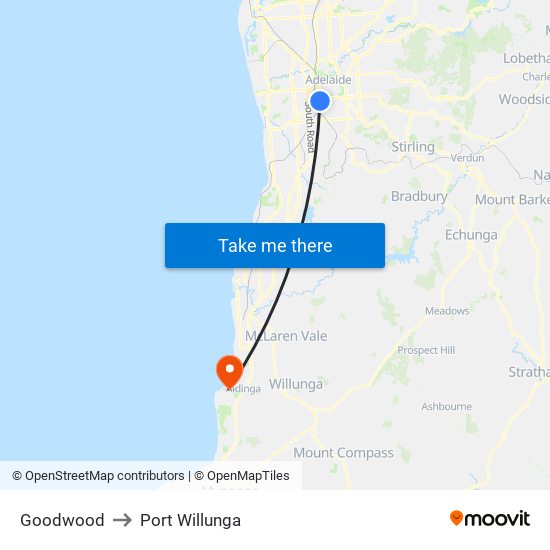 Goodwood to Port Willunga map