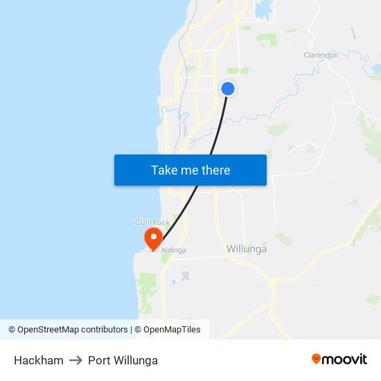 Hackham to Port Willunga map