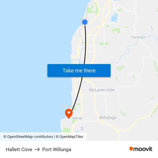 Hallett Cove to Port Willunga map
