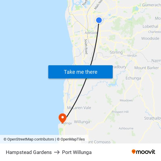 Hampstead Gardens to Port Willunga map