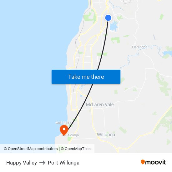 Happy Valley to Port Willunga map