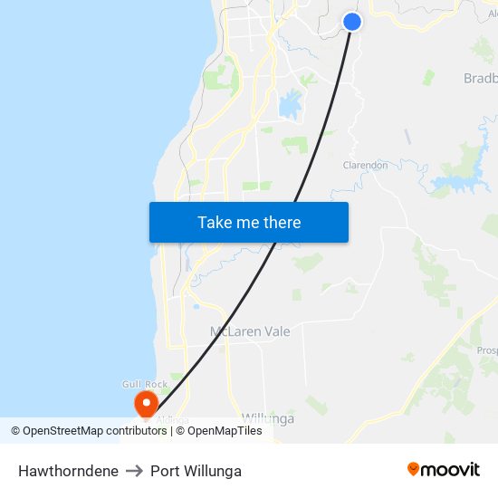 Hawthorndene to Port Willunga map