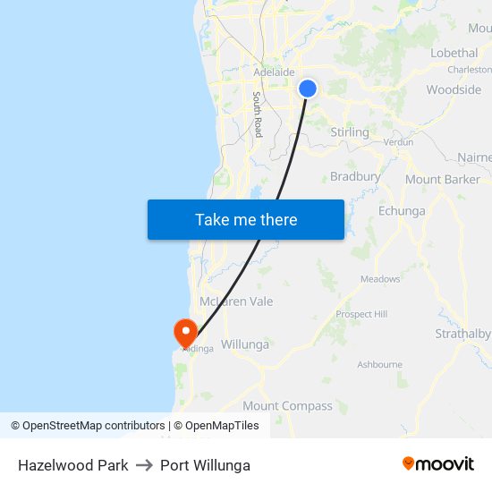 Hazelwood Park to Port Willunga map