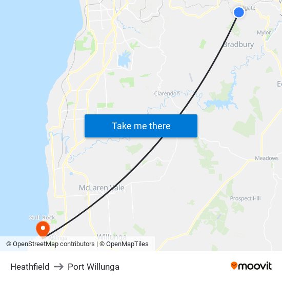 Heathfield to Port Willunga map