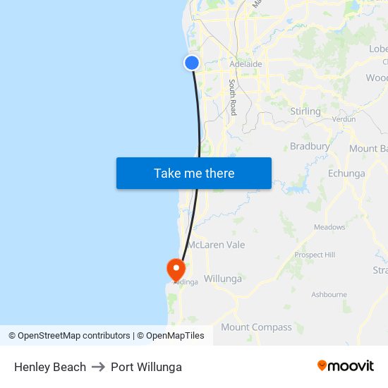 Henley Beach to Port Willunga map