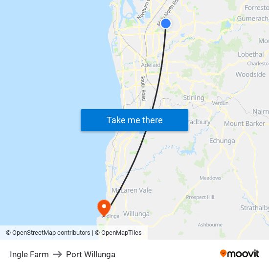 Ingle Farm to Port Willunga map